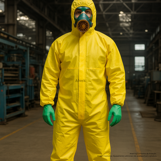Macacão De Segurança Amarelo Epi Proteção Química Reforçado