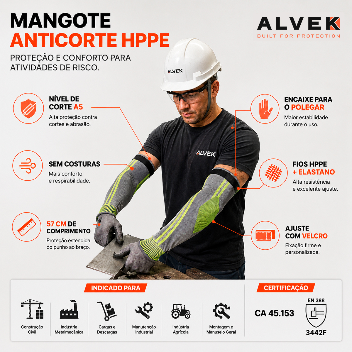 Mangote Anticorte Proteção Braço E Antebraço Ca 45153 Segurança Serviços Gerais