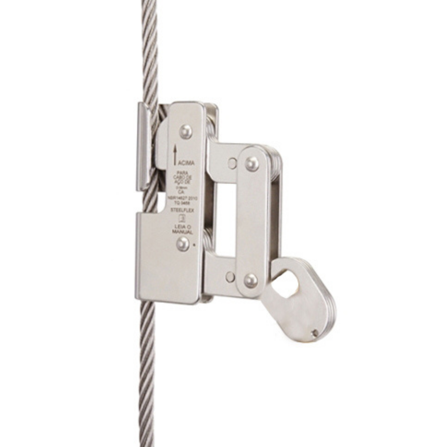 Trava Quedas 8mm P Cabo De Aço + Mosquetão Trava Dupla 25kn