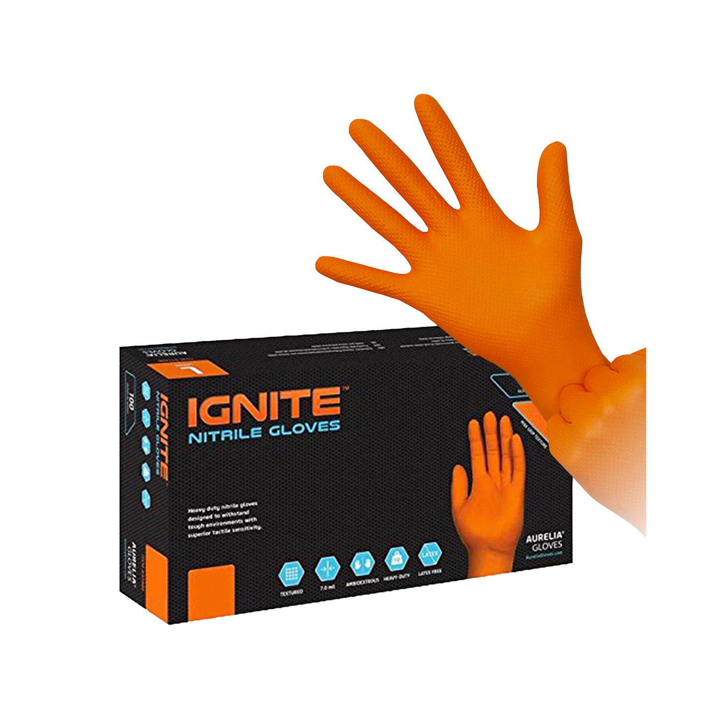 Luva Ignite Nitrílica Supermax Laranja S/pó Serviços Gerais Cartucho Resistente