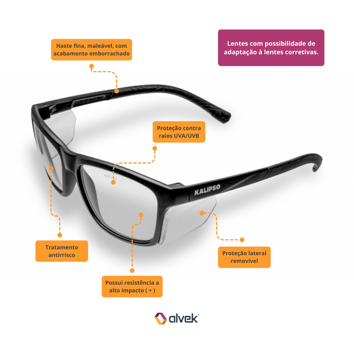 Óculos De Proteção Kalipso Cancun Lente Incolor Aceita Grau