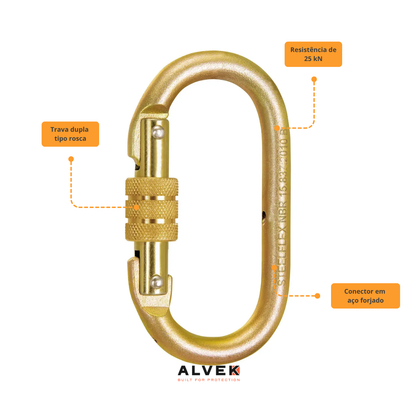Mosquetão Aço Oval 25 Kn Resistente Trava Rosca Escalada