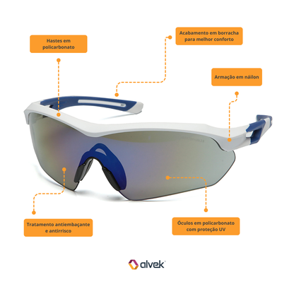 Óculos Esportivo Ciclismo Neon Azul Espelhado Corrida Casual