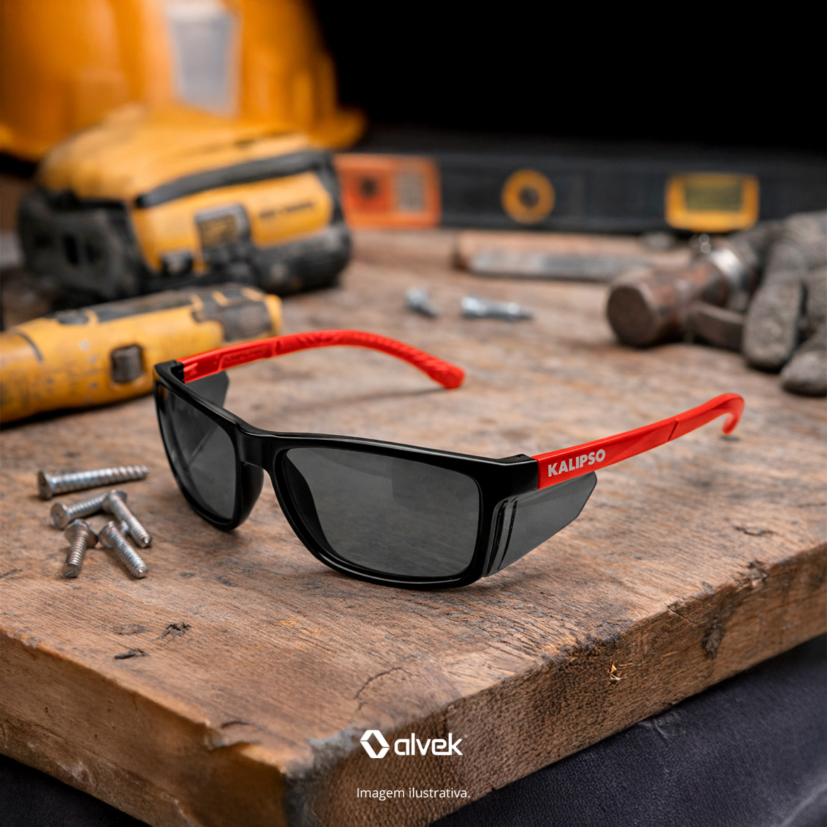 Óculos De Proteção Kalipso Cancun Graduado Lente Cinza Armação Vermelha