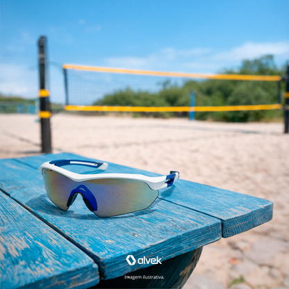 Óculos Esportivo Ciclismo Neon Azul Espelhado Corrida Casual