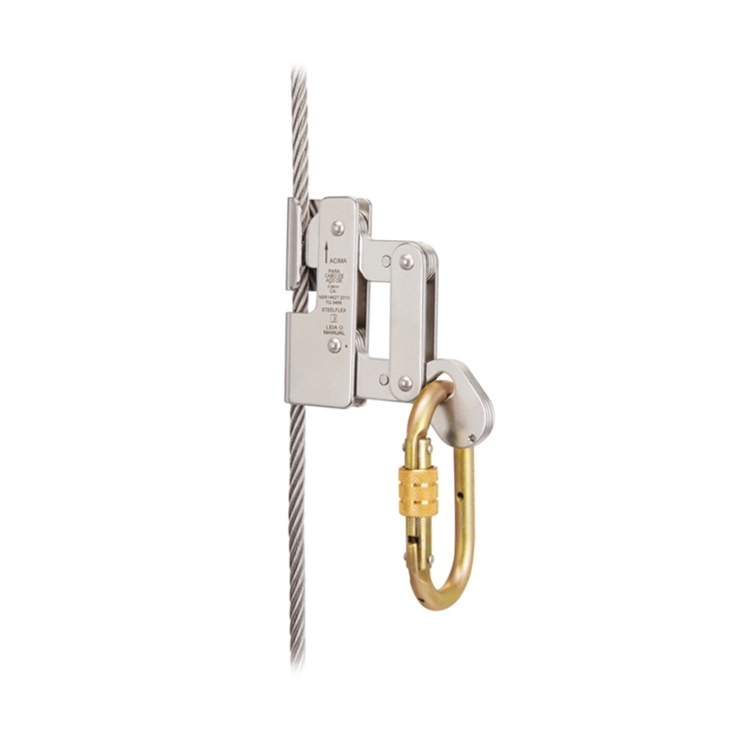 Trava Quedas 8mm P Cabo De Aço + Mosquetão Trava Dupla 25kn